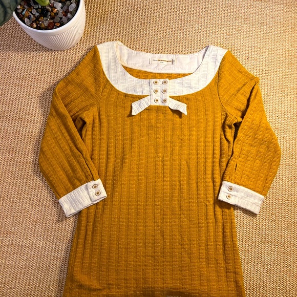 Yellow, cotton Pilcro shirt with 3/4 length sleeves - Picture 1 of 6